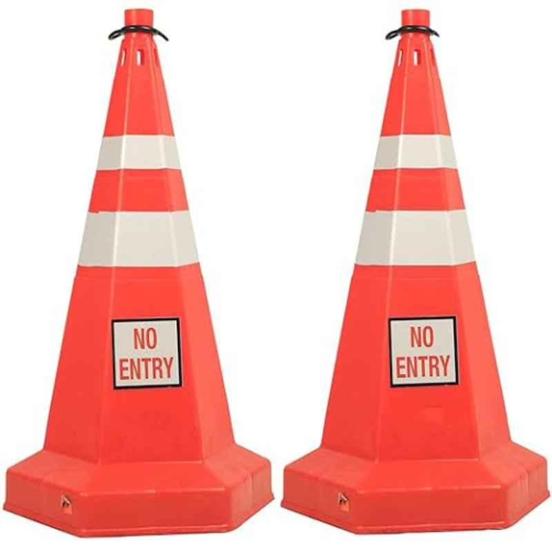 Nilkamal 750mm Rubber Orange Road Traffic Safety Cone with No Entry Sign (Pack of 2)