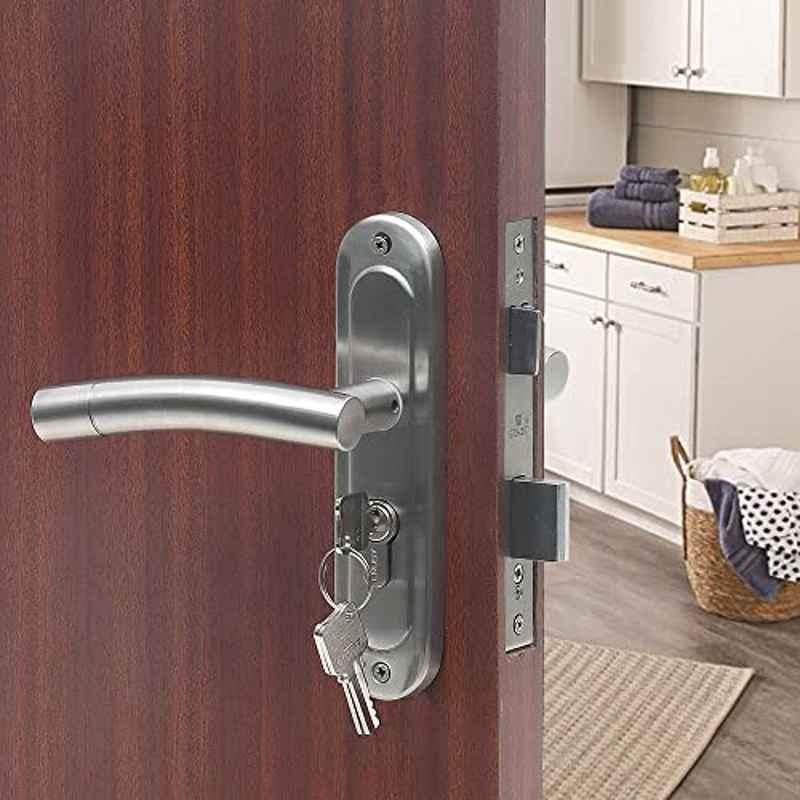 Saze Stainless Steel Matt Finish Cylinder Plate Both Side Key Mortise Door Lock Set with 3 Keys, MG1101