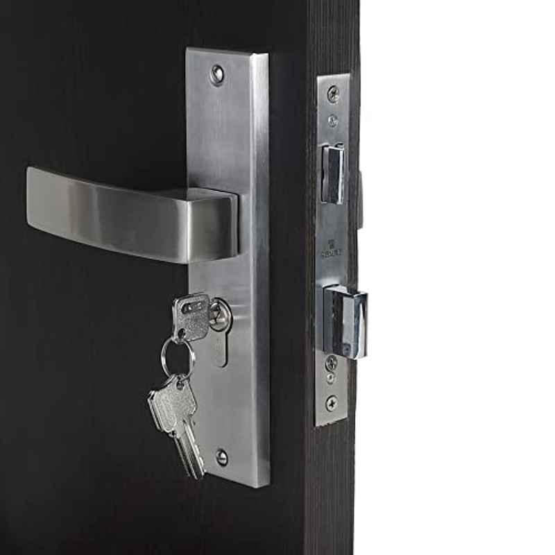Saze 8 inch Alloy Steel Satin Finish Cylindrical Plate Mortise Door Lock with Door Handle, CRZ10001
