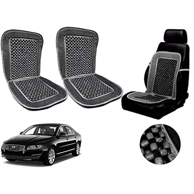 Auto Pearl PU, Velvet & Wooden Beads Grey Rectangular Seat Cushion for Volvo S80 (Pack of 2 )