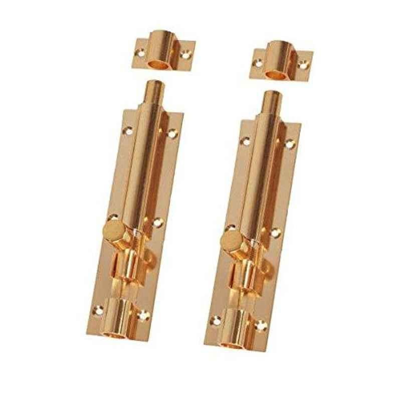 Smart Shophar 6 inch Brass Gold Plain Tower Bolt, SHA10TW-PLAN-GL06-P2 (Pack of 2)