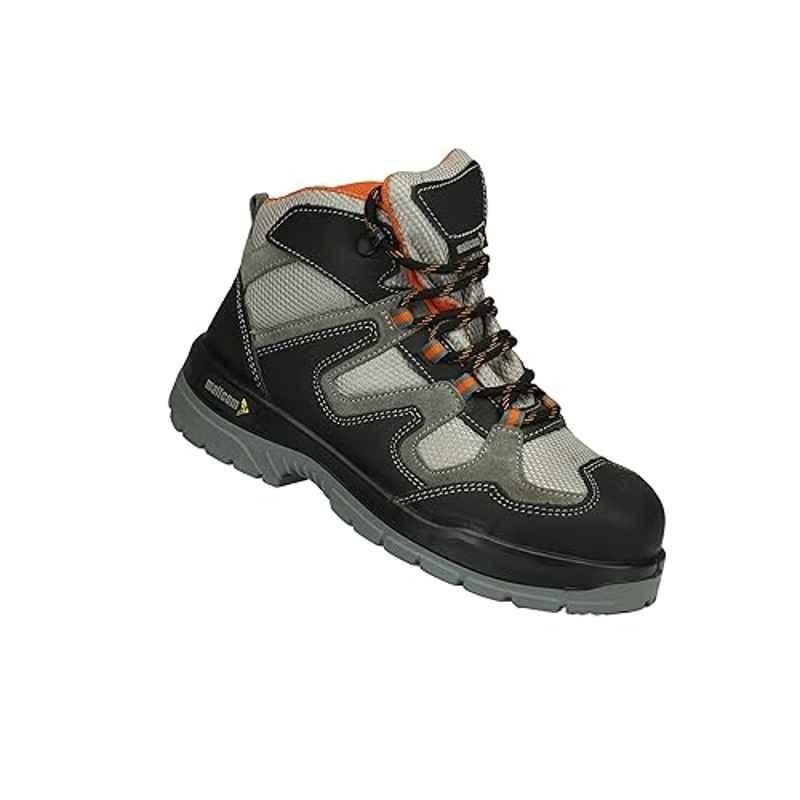 Mallcom Ocelot S1 NS Nubuck & Suede Leather Direct Injected Double Density PU Sole Steel Toe Cap High Ankle Black & Grey Safety Shoe, Size: 12