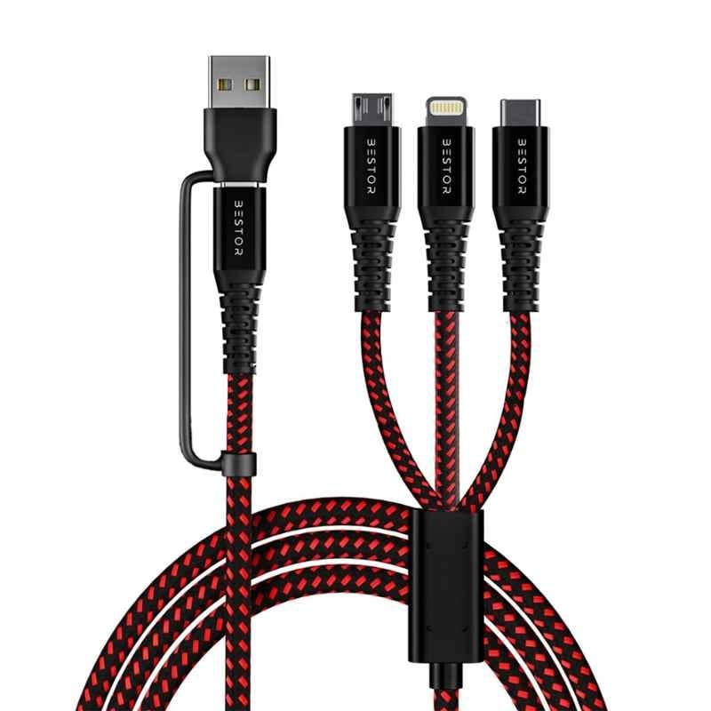Bestor 1.5m 60W Black 5-in-1 USB-C Nylon Braided Multi Fast Charging Cable for Phones & Tablets