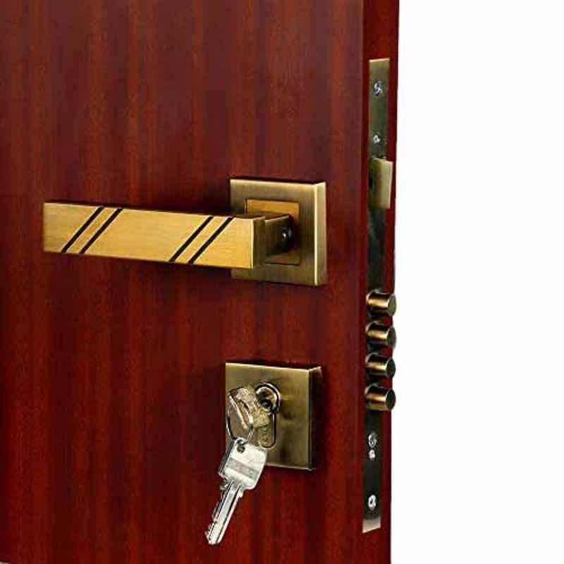 Homexpert Rose Altis Stainless Steel Antique Brass Finish Mortise Door Lock Set with 4 Latches & Pull Handle