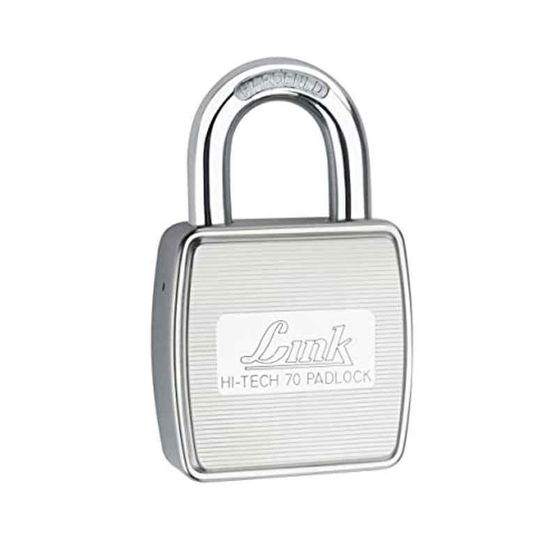 Link 70mm Stainless Steel Hardened Shackle Padlock with 3 Silver Keys & Free Keychain, HT-70