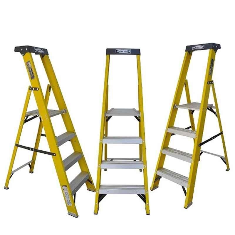 Ladderman 4 Step FRP Fiber Glass Yellow Electrical Shock Proof Platform Safety Ladder, LMP-2104