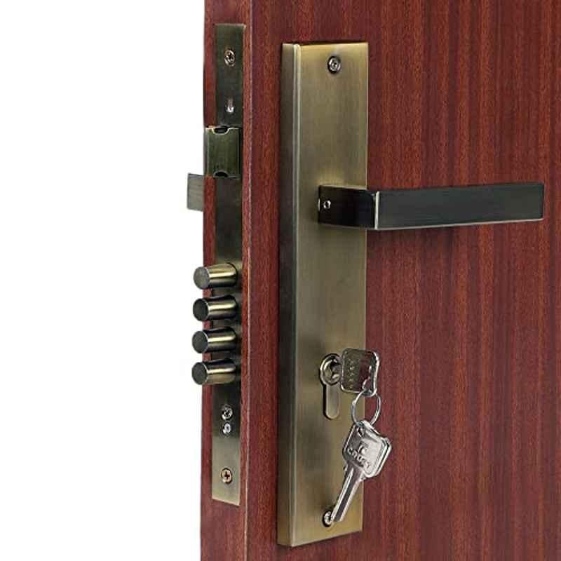 Homexpert LB301 10 inch 60mm Stainless Steel Antique Brass Finish Cylindrical Plate Both Side Key Mortise Door Lock Set