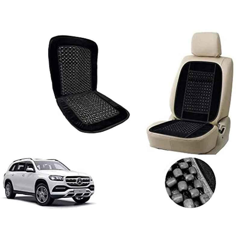 Auto Pearl PU, Velvet & Wooden Beads Black Rectangular Seat Cushion for Mercedes Benz GLS