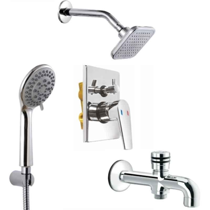 IRIS Aris 4 Pcs Brass Chrome Finish Divertor, Spout, Head Shower & Hand Shower Set
