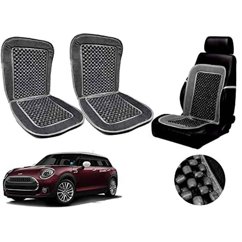Auto Pearl PU, Velvet & Wooden Beads Grey Rectangular Seat Cushion for Mini Clubman (Pack of 2 )