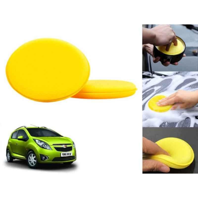 Auto Pearl Polyurethane Beige Washing & Waxing Polish Foam Sponge for Beat T1 2010-2013 (Pack of 2)
