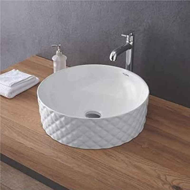 Generic 16x16 inch Most White Table Top Wash Basin/Glossy Finish/Counter Top/Table Top Bathroom Sink/Super White Color/Thin Rim (Aron, 420x420x140mm