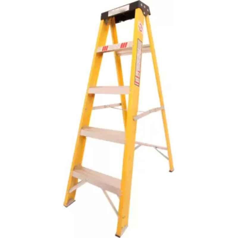 Alnico 150kg 4+1 Steps Fiber Glass Electric Shock Resistant Proof & Aluminium Yellow Foldable Ladder with Platform, FRP-05