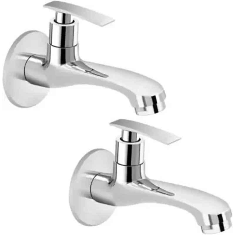 Neelkund Spa Brass Silver Chrome Finish Long Body Bib Tap (Pack of 2)