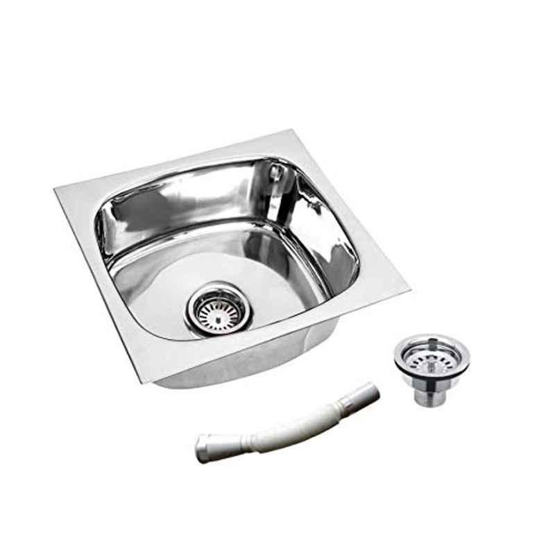Jindal 18x16x7 inch Stainless Steel Glossy Silver Single Bowl Kitchen Sink with Coupling & PVC Waste Pipe