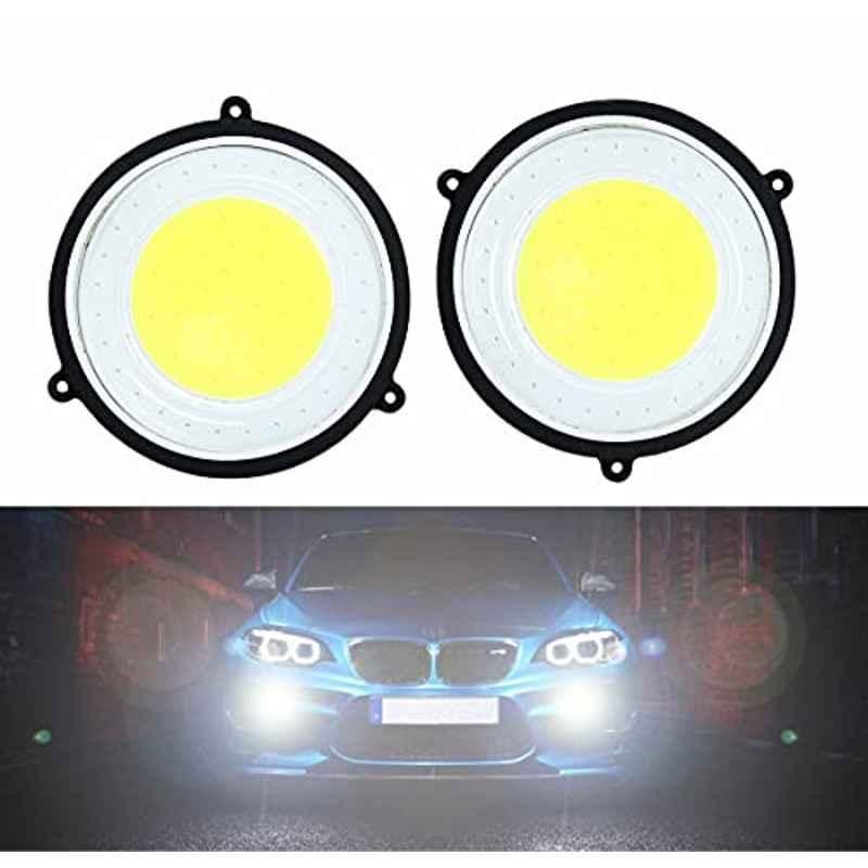 Miwings Full Cob Fog Led Drl Light 3.5 Inch With Turn Indicator Signal Twin Color White & Blue High Power Bright For All Universal Car (Pack Of 2)