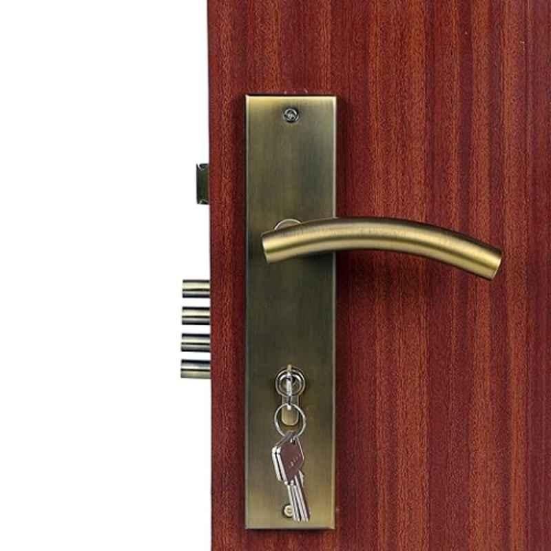 Homexpert MG1102 10 inch 60mm Stainless Steel Antique Brass Finish Cylindrical Plate Both Side Key Mortise Door Lock Set