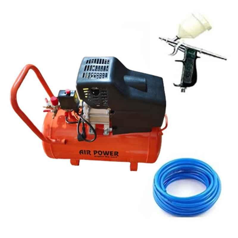 Air Power AC-06-AC-60 1HP 6L Oil Free Air Compressor with Spray Gun, PU Pipe & Fittings Set