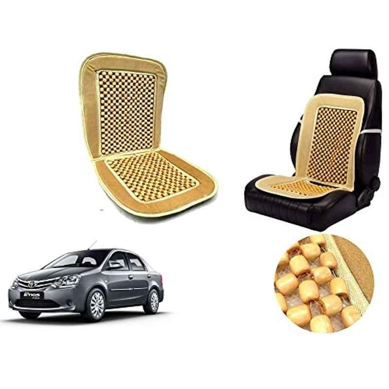 Auto Pearl PU, Velvet & Wooden Beads Beige Rectangular Seat Cushion for Toyota Etios