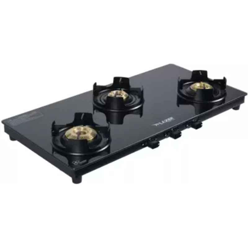 Lazer Slimo 3 Burner Glass Black Manual Gas Stove, SLIMO3BBLK
