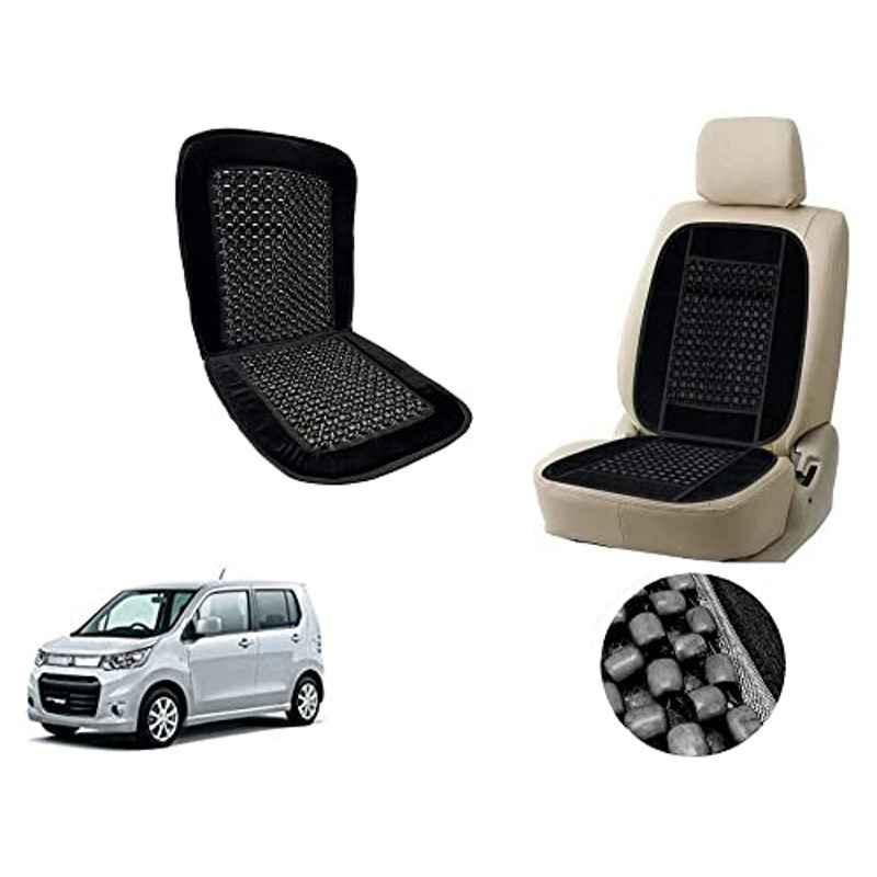 Auto Pearl PU, Velvet & Wooden Beads Black Rectangular Seat Cushion for Maruti Suzuki WagonR Stingray