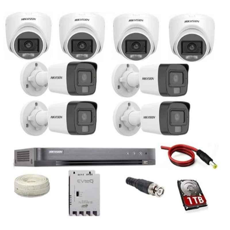 Hikvision EVteQ 5MP 20m Smart Dual-Light Built-in Mic 1TB HDD 4 Dome & 4 Bullet CCTV Camera with DVR Kit, HIK5MPDUALLIGHTKIT4B4D1TB