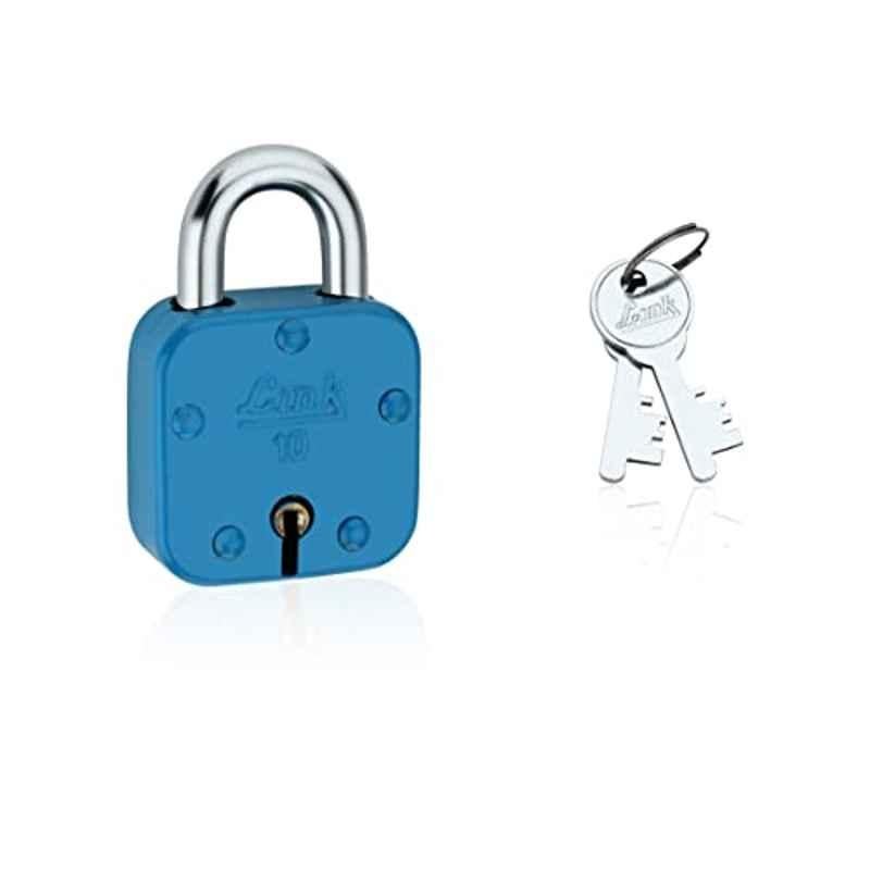 Link 42mm Iron Coloured Padlock with Brass Lever, 2 Silver Keys & Free Key Hanger, No.10 (Pack of 10)