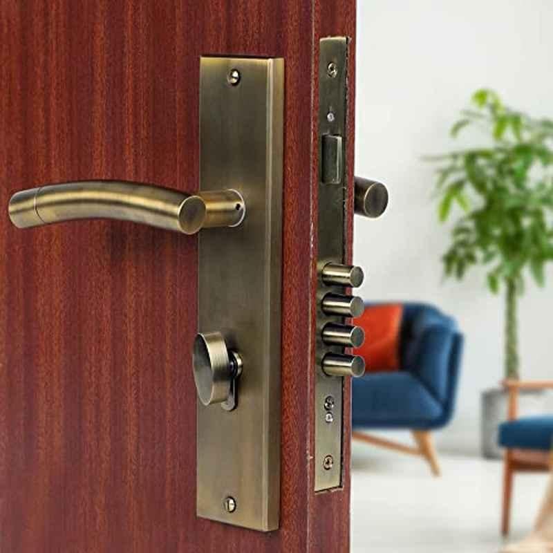 Voltizi 10 inch Stainless Steel 304 Antique Brass Finish Cylindrical Plate Mortise Door Lock Handle Set, MG1101