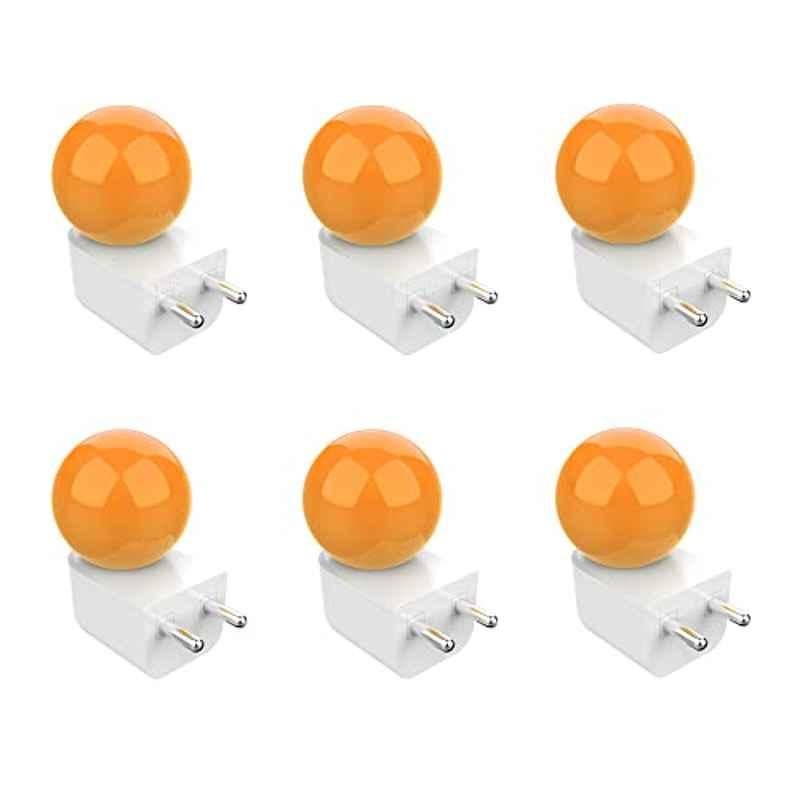 Fybros Bloom 0.5W Polycarbonate Orange Round LED Night Bulb with Plug & Play, FLS5296F (Pack of 6)