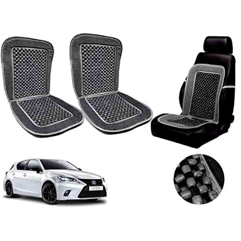 Auto Pearl PU, Velvet & Wooden Beads Grey Rectangular Seat Cushion for Lexus CT (Pack of 2 )