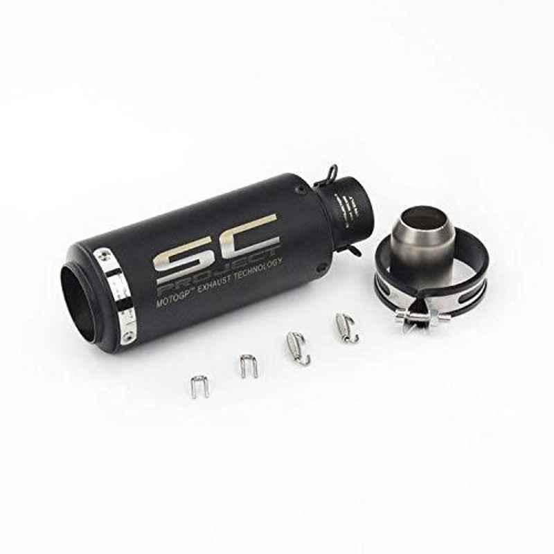 RA Accessories Black SC Mini with Silver Strip Silencer Exhaust for All Bike Make All Bike Models