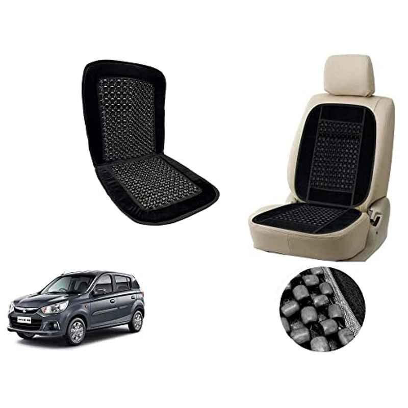 Auto Pearl PU, Velvet & Wooden Beads Black Rectangular Seat Cushion for Maruti Suzuki Alto K10 2018
