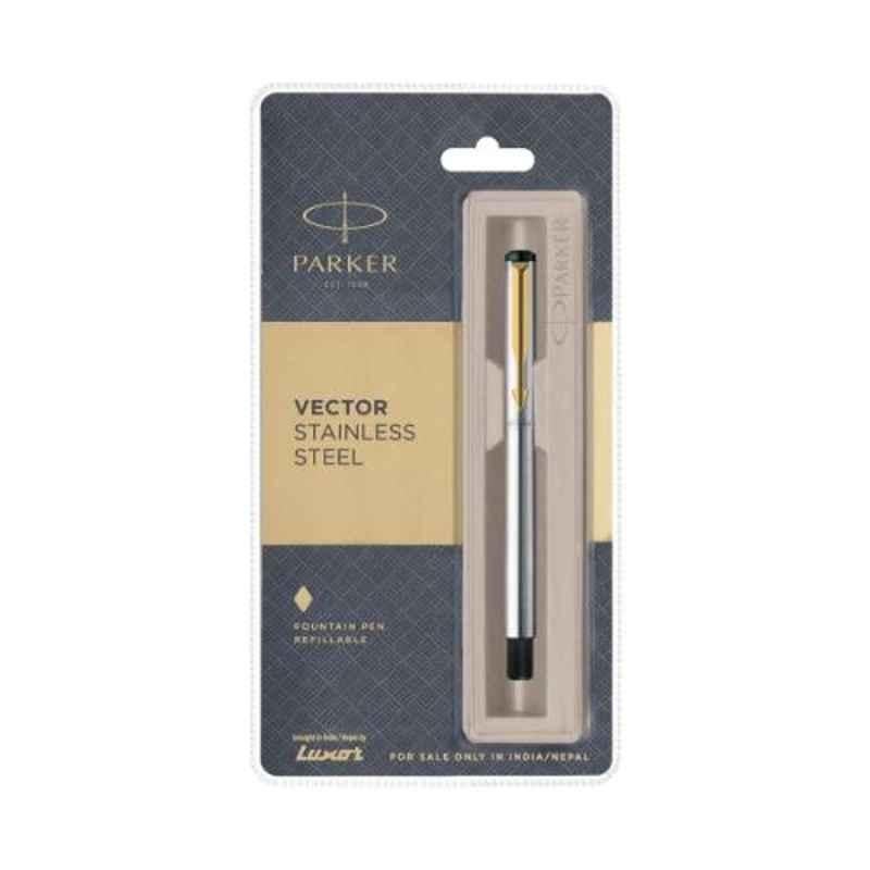 Parker Blue Ink Vector Stainless Steel GT Fountain Pen