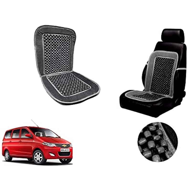 Auto Pearl PU, Velvet & Wooden Beads Grey Rectangular Seat Cushion for Chevrolet Enjoy