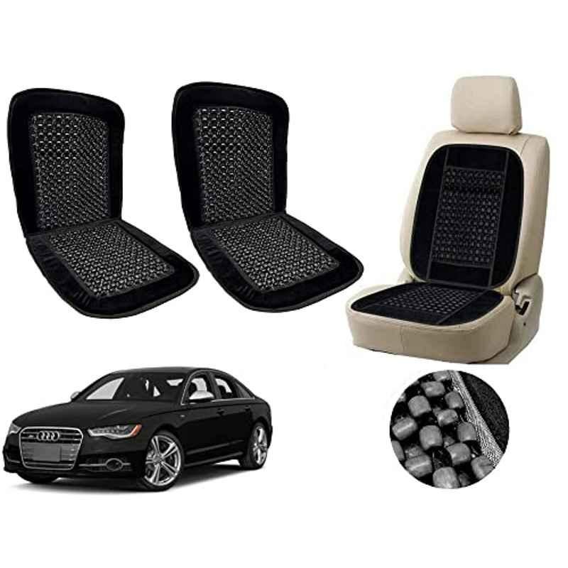 Auto Pearl PU, Velvet & Wooden Beads Black Rectangular Seat Cushion for Audi S6 (Pack of 2 )