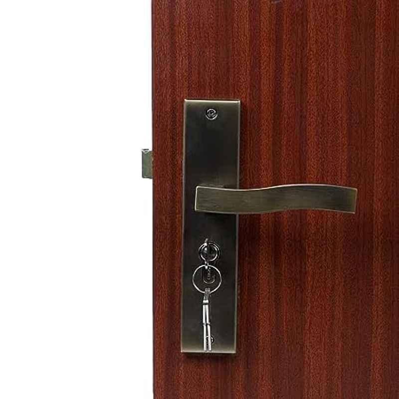 Handle Waala Viva 8 inch 60mm Stainless Steel Antique Brass Finish Cylindrical Plate Both Side Key Mortise Door Lock Set