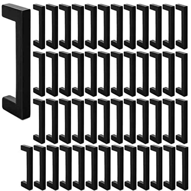 Screwtight 3.5 inch Zinc Matt Black Modern Square Cabinet Handles, ZB-PL02-PK50 (Pack of 50)