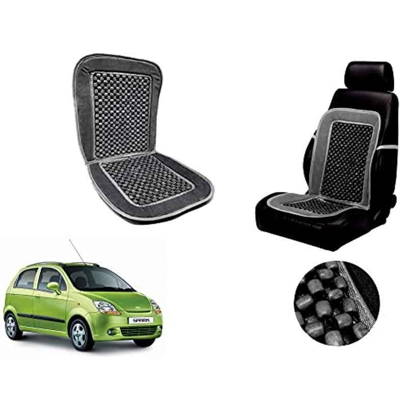 Auto Pearl PU, Velvet & Wooden Beads Grey Rectangular Seat Cushion for Chevrolet Spark