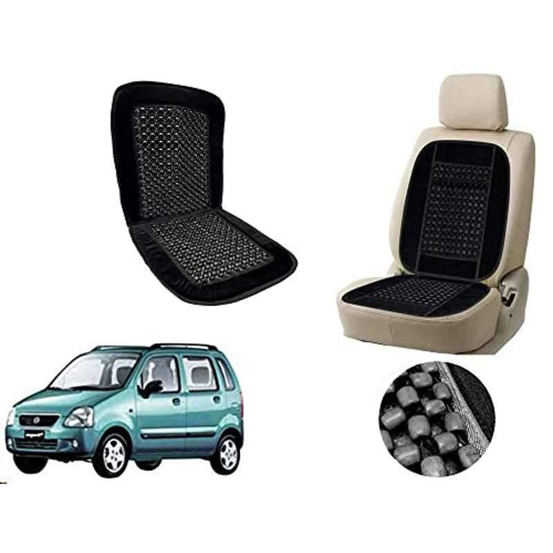 Auto Pearl PU, Velvet & Wooden Beads Black Rectangular Seat Cushion for Maruti Suzuki WagonR 2003