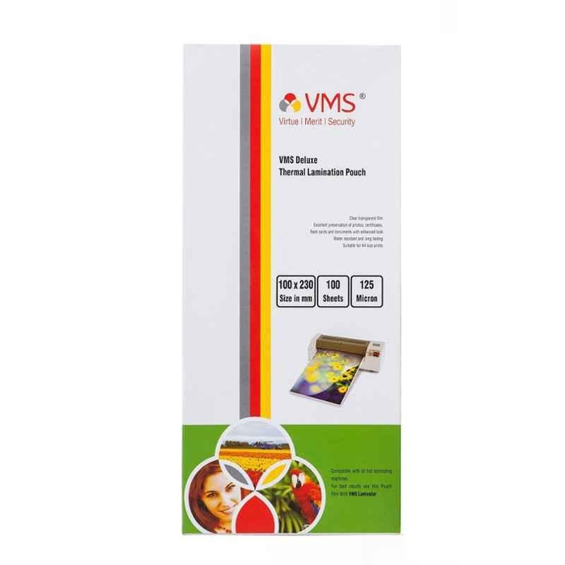 VMS Deluxe 100 Pcs 100x230mm 125 Micron Lamination Pouches Set, 612510023DG-1