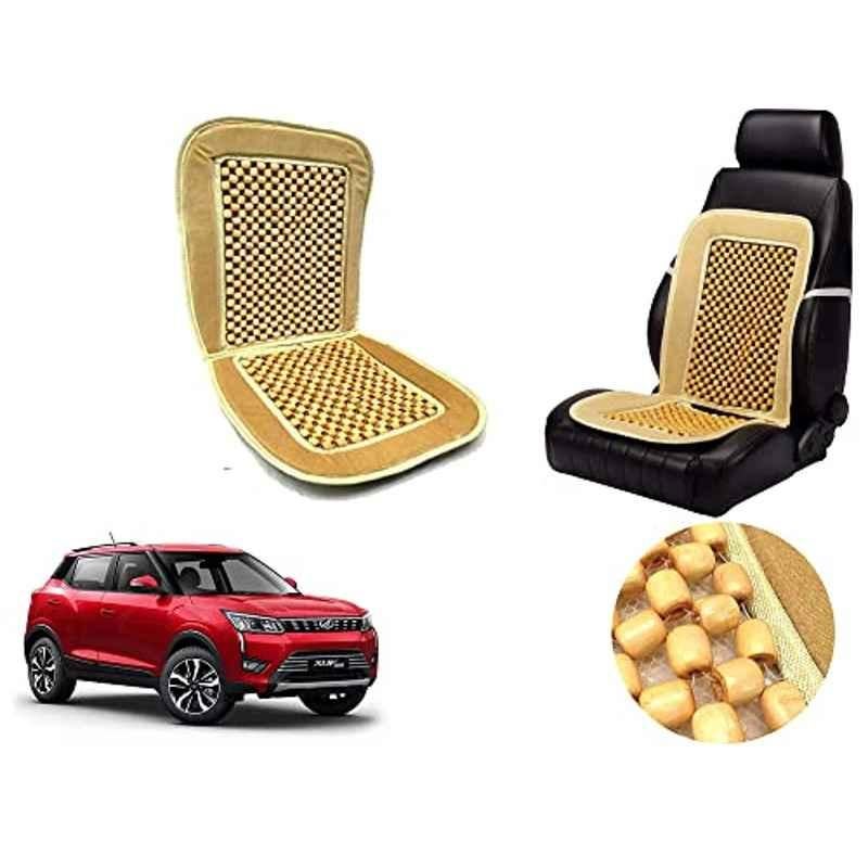 Auto Pearl PU, Velvet & Wooden Beads Beige Rectangular Seat Cushion for Mahindra XUV 300