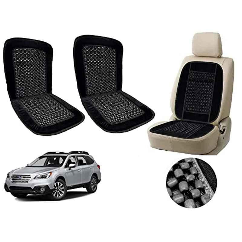 Auto Pearl PU, Velvet & Wooden Beads Black Rectangular Seat Cushion for Subaru Outback (Pack of 2 )