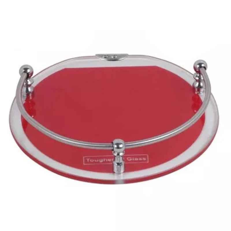Harbalife 6x6 inch Red Round Toughened Glass Wall Shelf, TSRSSPRSPSS
