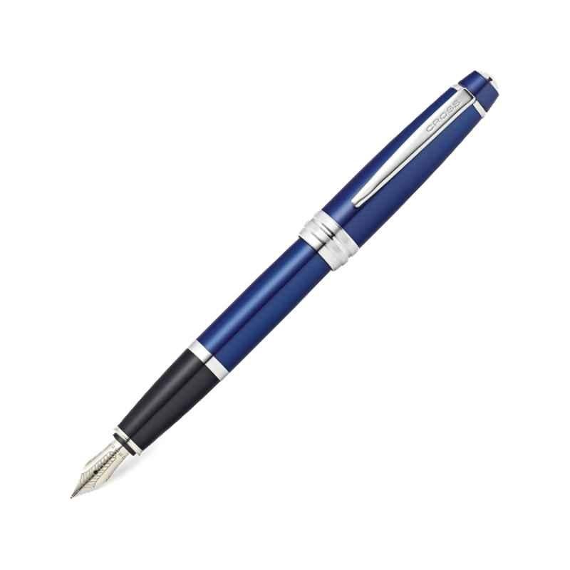 Cross Bailey Black Ink Blue Lacquer Finish Fountain Pen with 2 Pcs Black Pen Cartridges Refills Set, AT0456-12MS