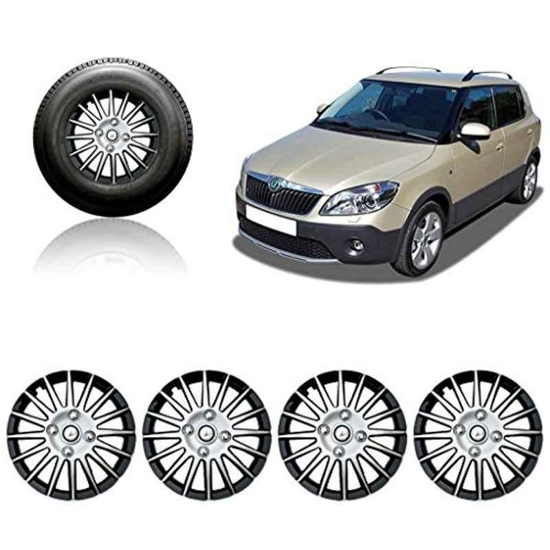 Auto Pearl 4 Pcs 14 inch ABS Silver & Black Wheel Cover Set for Skoda Fabia