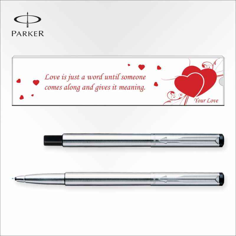 Parker Vector SS Chrome Trim Valentine's-Day Special Blue Roller Ball Pen, 9000018259