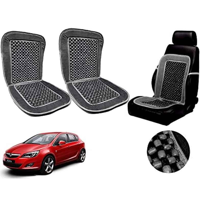 Auto Pearl PU, Velvet & Wooden Beads Grey Rectangular Seat Cushion for Opel Astra (Pack of 2 )