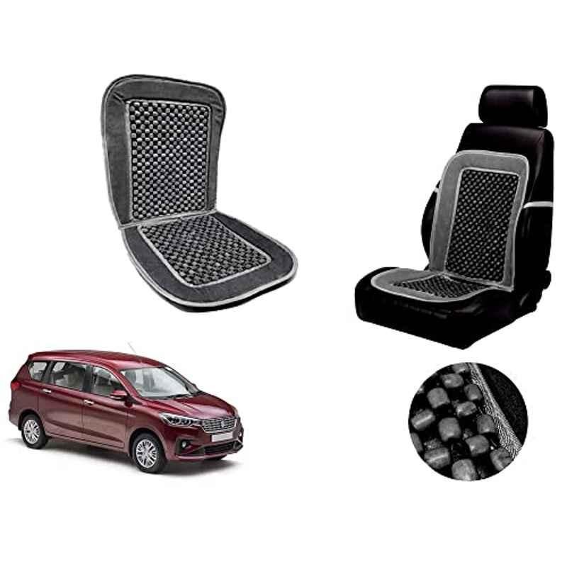 Auto Pearl PU, Velvet & Wooden Beads Grey Rectangular Seat Cushion for Suzuki Ertiga 2019