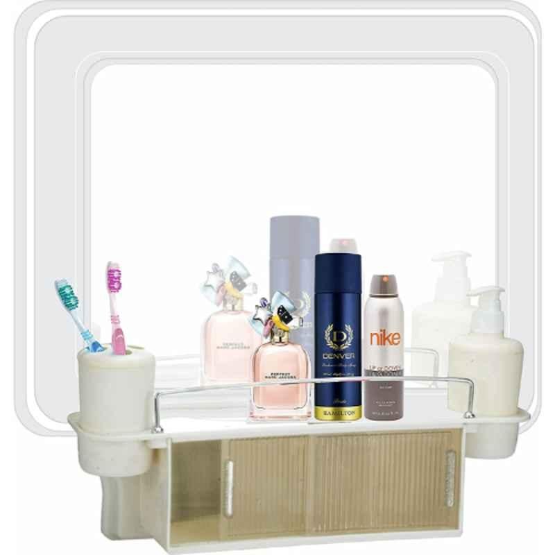 Branco 14x50x54cm PPCP White Wall Mount Square Bathroom Mirror Cabinet with Sliding Door