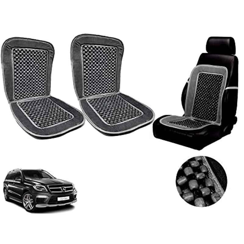 Auto Pearl PU, Velvet & Wooden Beads Grey Rectangular Seat Cushion for Mercedes Benz GL-Class (Pack of 2 )